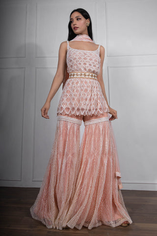 Ritika Mirchandani-Ivory Peach Embroidered Sharara Set-INDIASPOPUP.COM