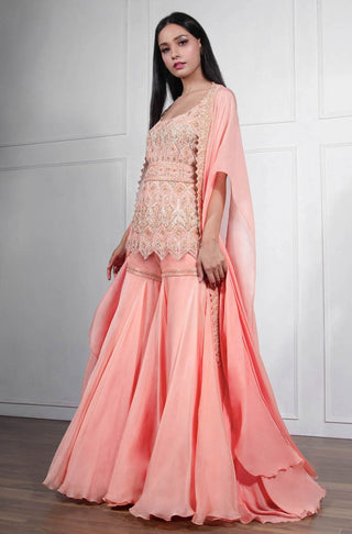 Ritika Mirchandani-Peach Embroidered Sharara Set-INDIASPOPUP.COM