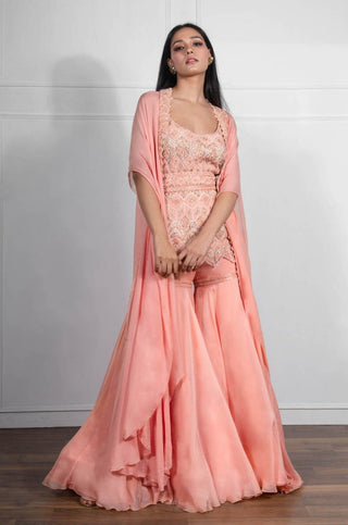 Ritika Mirchandani-Peach Embroidered Sharara Set-INDIASPOPUP.COM