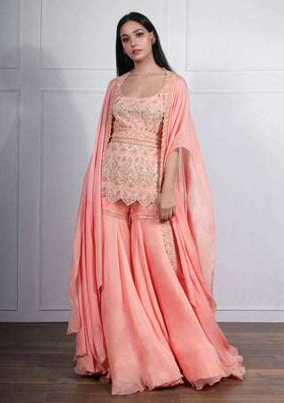 Ritika Mirchandani-Peach Embroidered Sharara Set-INDIASPOPUP.COM