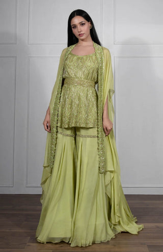 Ritika Mirchandani-Jade Green Embroidered Sharara Set-INDIASPOPUP.COM