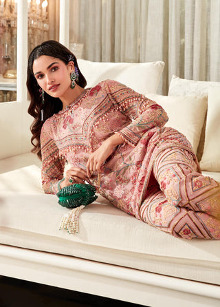 Ridhi Mehra-Amaryllis Pink Embroidered Kurta With Pants-INDIASPOPUP.COM
