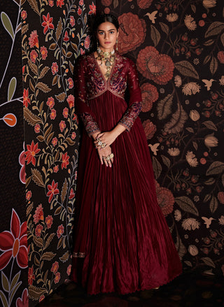 Ridhi Mehra-Freshta Burgundy Anarkali With Dupatta-INDIASPOPUP.COM
