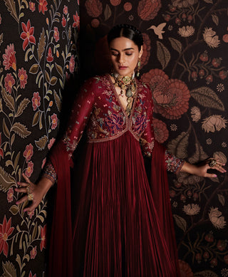 Ridhi Mehra-Freshta Burgundy Anarkali With Dupatta-INDIASPOPUP.COM