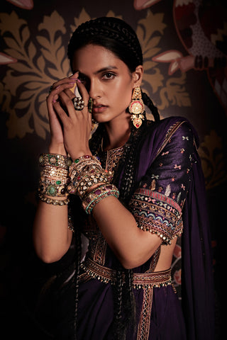 Ridhi Mehra-Basira Purple Draped Saree With Blouse And Belt-INDIASPOPUP.COM