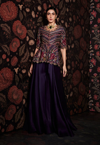 Ridhi Mehra-Shahnoor Purple Embroidered Peplum With Sharara-INDIASPOPUP.COM