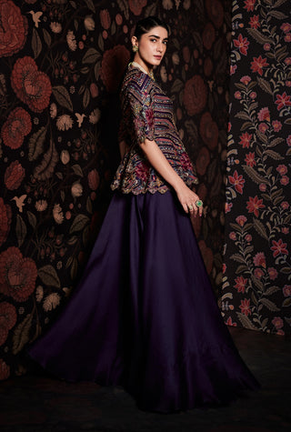 Ridhi Mehra-Shahnoor Purple Embroidered Peplum With Sharara-INDIASPOPUP.COM