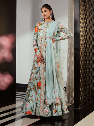 Ridhi Mehra-Rue Sea Green Embroidered Anarkali Set-INDIASPOPUP.COM