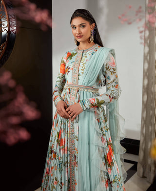 Ridhi Mehra-Rue Sea Green Embroidered Anarkali Set-INDIASPOPUP.COM