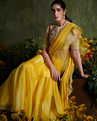 Ridhi Mehra-Primrose Yellow Draped Saree With Blouse-INDIASPOPUP.COM