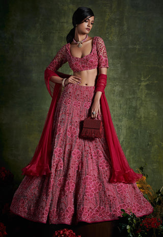 Ridhi Mehra-Deep Fuchsia Embroidered Lehenga Set-INDIASPOPUP.COM