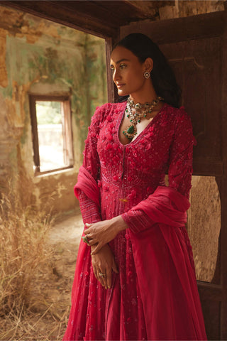 Ridhi Mehra-Hasrat Fuchsia Embroidered Anarkali With Dupatta-INDIASPOPUP.COM