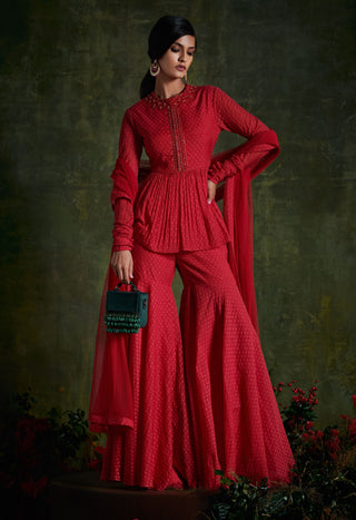 Ridhi Mehra-Hibiscus Red Embroidered Sharara Set-INDIASPOPUP.COM