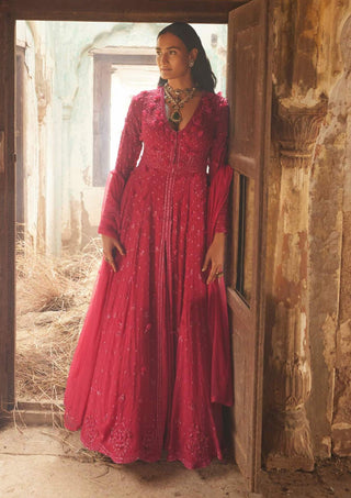 Ridhi Mehra-Hasrat Fuchsia Embroidered Anarkali With Dupatta-INDIASPOPUP.COM