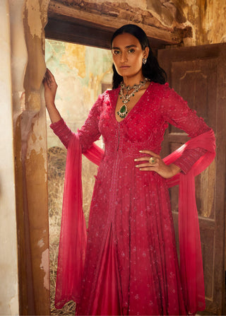 Ridhi Mehra-Hasrat Fuchsia Embroidered Anarkali With Dupatta-INDIASPOPUP.COM