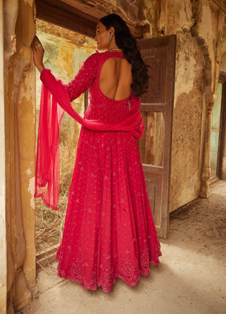 Ridhi Mehra-Hasrat Fuchsia Embroidered Anarkali With Dupatta-INDIASPOPUP.COM