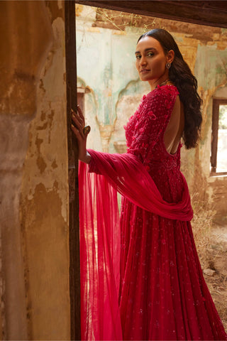 Ridhi Mehra-Hasrat Fuchsia Embroidered Anarkali With Dupatta-INDIASPOPUP.COM