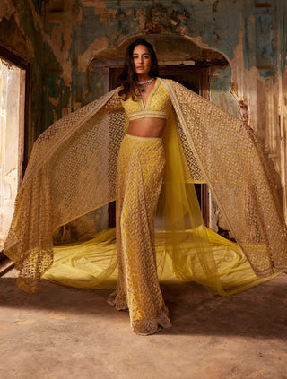 Ridhi Mehra-Amal Yellow Sari Skirt Set-INDIASPOPUP.COM