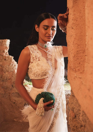 Ridhi Mehra-Ploma Ivory Draped Sari With Blouse-INDIASPOPUP.COM