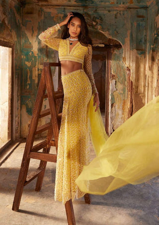 Ridhi Mehra-Amal Yellow Sari Skirt Set-INDIASPOPUP.COM