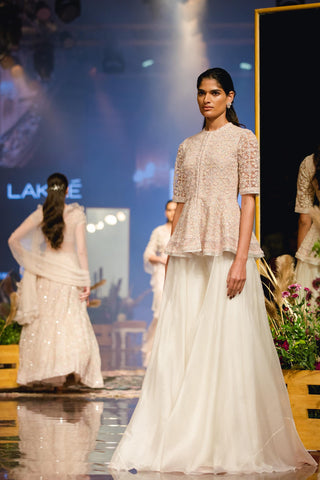 Ridhi Mehra-Champagne & Ivory Peplum With Sharara-INDIASPOPUP.COM