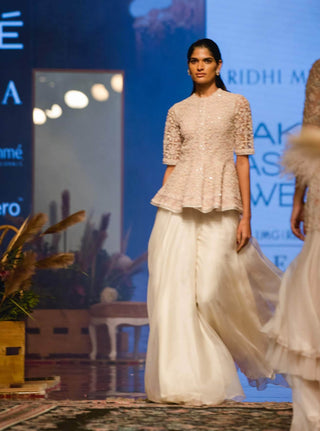 Ridhi Mehra-Champagne & Ivory Peplum With Sharara-INDIASPOPUP.COM