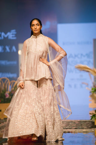 Ridhi Mehra-Champagne Short Kurti With Sharara-INDIASPOPUP.COM