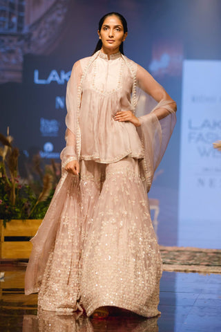 Ridhi Mehra-Champagne Short Kurti With Sharara-INDIASPOPUP.COM