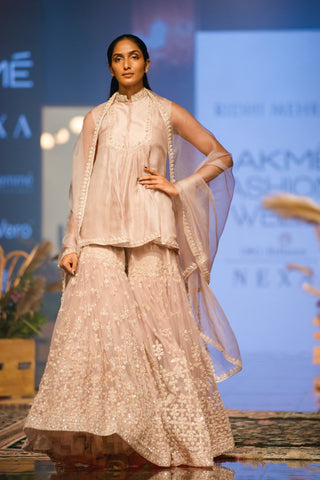 Ridhi Mehra-Champagne Short Kurti With Sharara-INDIASPOPUP.COM