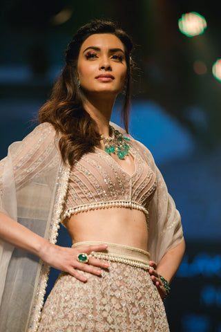 Ridhi Mehra - Champagne & Ivory Lehenga Set - INDIASPOPUP.COM