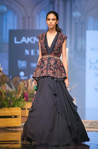Ridhi Mehra-Navy Blue Layered Tunic With Jacket-INDIASPOPUP.COM