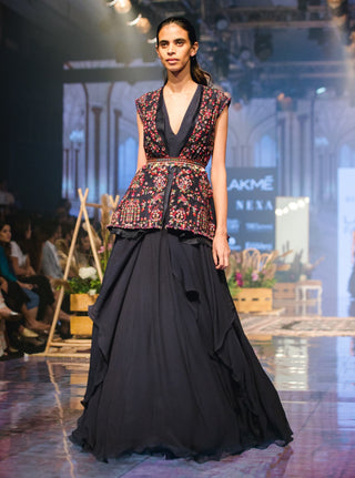 Ridhi Mehra-Navy Blue Layered Tunic With Jacket-INDIASPOPUP.COM