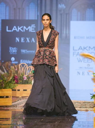 Ridhi Mehra-Navy Blue Layered Tunic With Jacket-INDIASPOPUP.COM