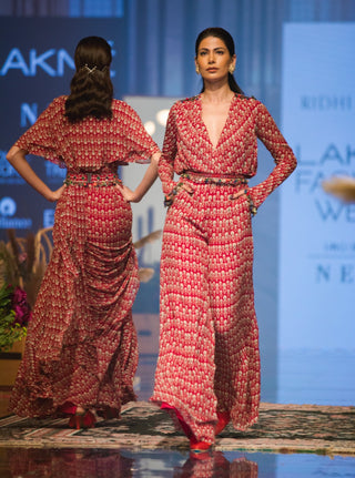 Ridhi Mehra-Red Jumpsuit With Belt-INDIASPOPUP.COM