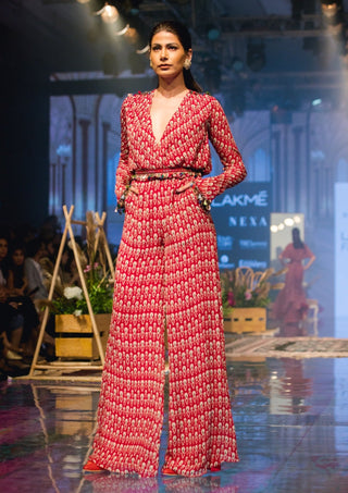 Ridhi Mehra-Red Jumpsuit With Belt-INDIASPOPUP.COM