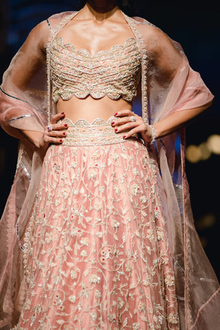 Ridhi Mehra - Peach Embroidered Lehenga Set - INDIASPOPUP.COM