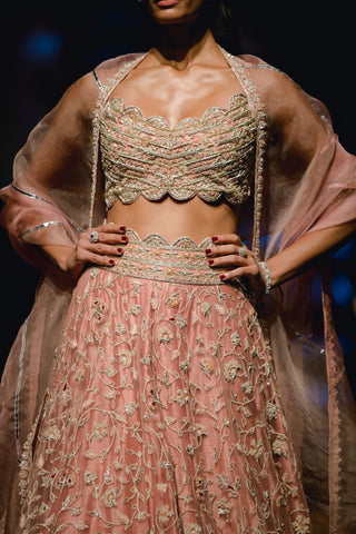 Ridhi Mehra - Peach Embroidered Lehenga Set - INDIASPOPUP.COM