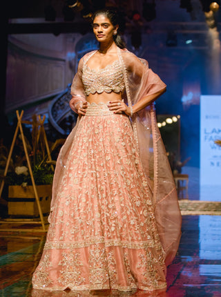 Ridhi Mehra - Peach Embroidered Lehenga Set - INDIASPOPUP.COM