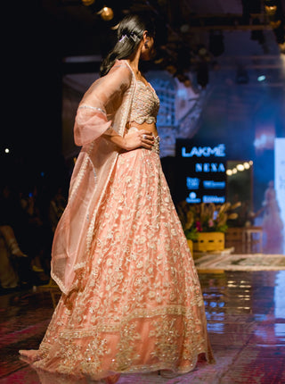 Ridhi Mehra - Peach Embroidered Lehenga Set - INDIASPOPUP.COM