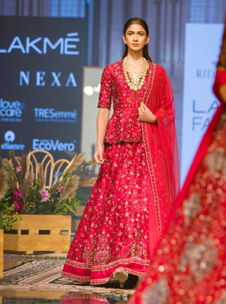 Ridhi Mehra - Deep Fuschia Lehenga Set With Peplum - INDIASPOPUP.COM