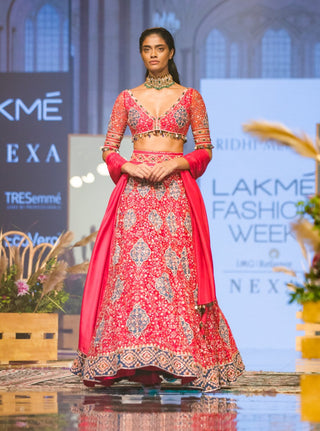 Ridhi Mehra - Fuschia Embroidered Lehenga Set - INDIASPOPUP.COM