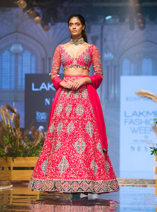 Ridhi Mehra - Fuschia Embroidered Lehenga Set - INDIASPOPUP.COM