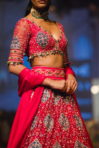 Ridhi Mehra - Fuschia Embroidered Lehenga Set - INDIASPOPUP.COM
