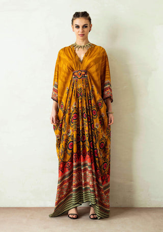 Rajdeep Ranawat-Mustard Kaftan With Embellished Belt-INDIASPOPUP.COM