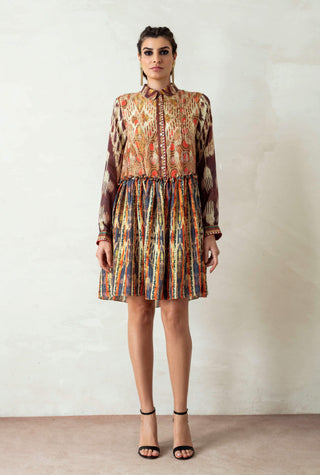 Rajdeep Ranawat-Beige Printed Frill Dress-INDIASPOPUP.COM