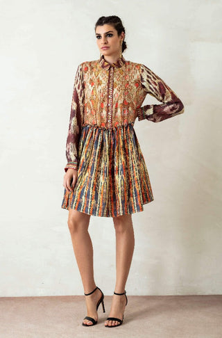 Rajdeep Ranawat-Beige Printed Frill Dress-INDIASPOPUP.COM