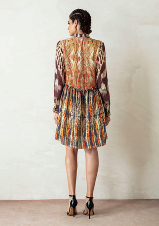 Rajdeep Ranawat-Beige Printed Frill Dress-INDIASPOPUP.COM