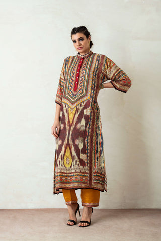 Rajdeep Ranawat-Beige Long Kurta With Palazzo And Stole-INDIASPOPUP.COM