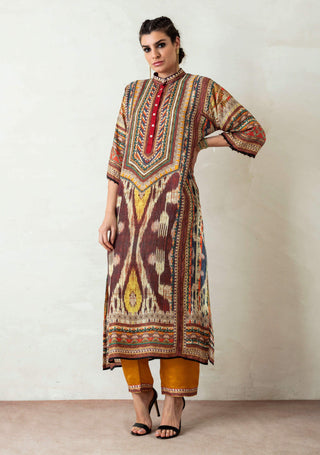 Rajdeep Ranawat-Beige Long Kurta With Palazzo-INDIASPOPUP.COM