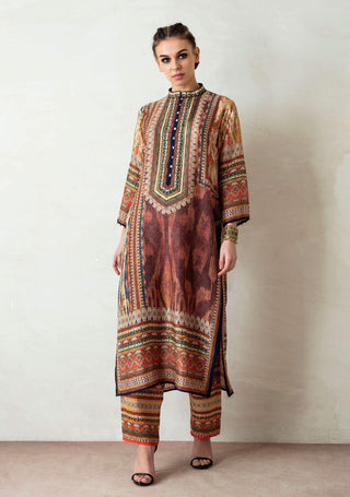 Rajdeep Ranawat-Brown Printed Kurta With Palazzo-INDIASPOPUP.COM